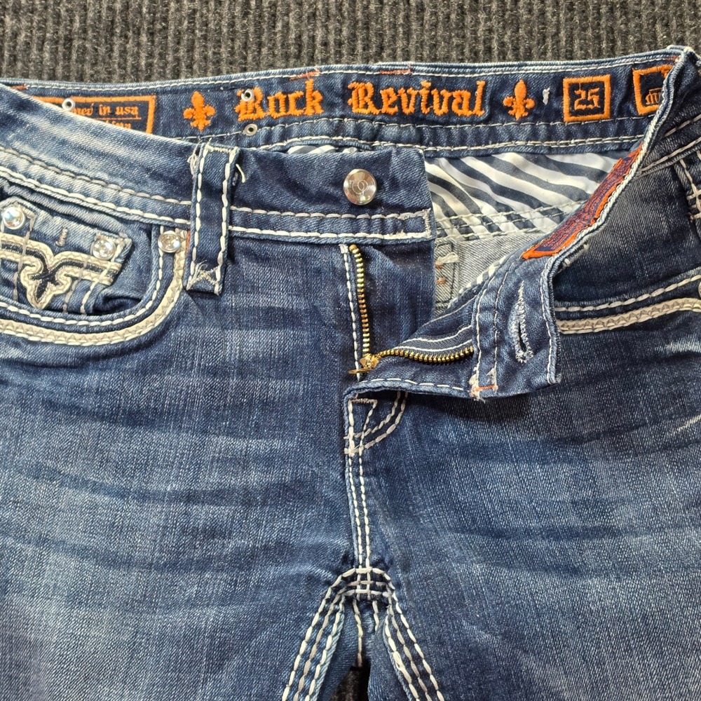 Rock Revival‎ Betty Bootcut Jeans Womens 25 Blue Excellent Rhinestone Mid-Rise